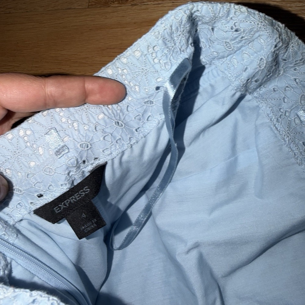 Express Womens Strapless Flare Dress Light Blue Floral Textured Pattern Size 4 - Picture 7 of 7